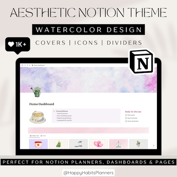 Watercolor Notion Customization Bundle | Notion Icons, Notion Covers, Graphics, Dividers, Notion Banner, Watercolor Aesthetic