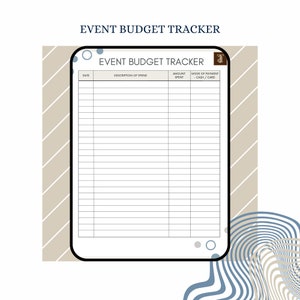 Może przedstawiać: Drukowalny tracker budżetu wydarzenia z kolumnami na datę, opis wydatk&oacute;w, kwotę wydaną i spos&oacute;b płatności. Tracker został zaprojektowany, aby pom&oacute;c w śledzeniu wydatk&oacute;w na wydarzenie.