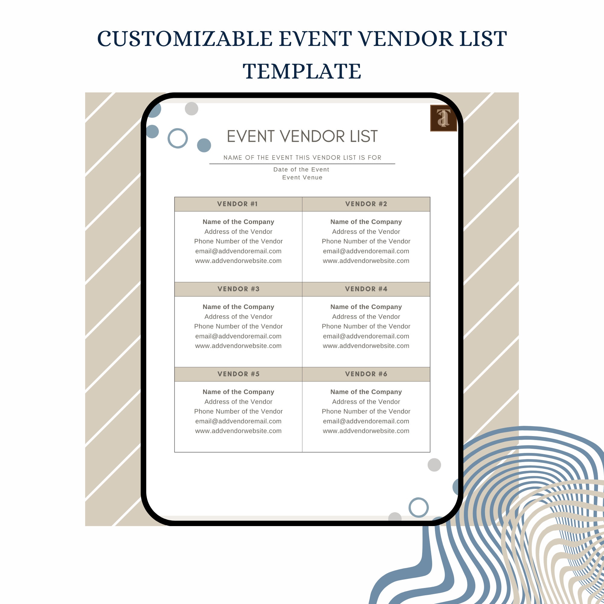Event Planning Event Planner Event Organizer Vendor List Template ...