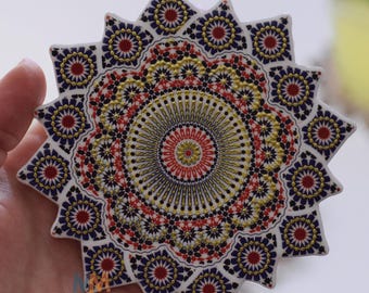 Moroccan Ceramic Coasters (Set of 6): Boho Mandala Drink Coasters