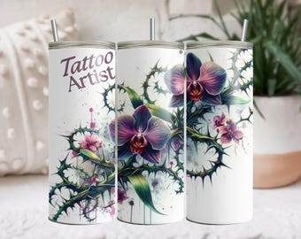 Artista del tatuaje 20oz Skinny Tumbler Wrap, Diseño de sublimación entintado, Vaso recto, Descarga digital instantánea PNG, Envoltura del vaso del tatuador