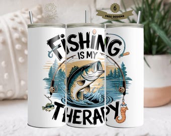 Fishing is My Therapy 20oz Tumbler Wrap, Funny Fisherman PNG (Digital Download)