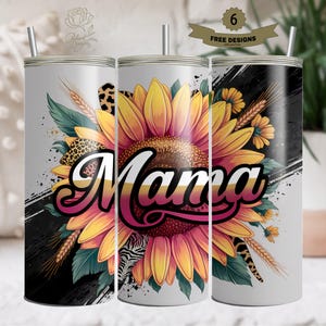 Sunflower Cow Print 20oz Skinny Tumbler Wrap, Leopard Print Sublimation Design, Digital Download PNG, Western Mama Tumbler Wrap PNG