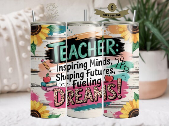 Teacher 20oz Sublimation PNG, Digital Tumbler Wrap, Sunflower Tumbler Design, Teacher Appreciation Gift, Teacher Tumbler Template Digital