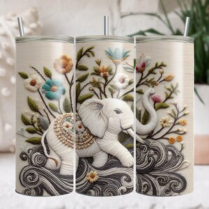 Cute Elephant 20 oz Skinny Tumbler Sublimation Design Digital Download PNG DIGITAL ONLY, Embroidery Mandala Tumbler Wrap