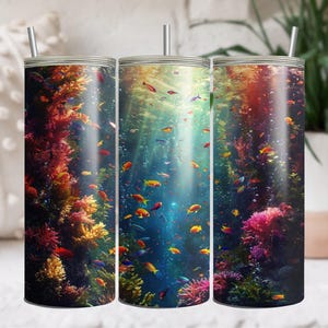 Underwater Coral Reef Scene 20oz Tumbler Sublimation PNG, Colorful Ocean Fish 20oz Tumbler Wrap, Vibrant Sea Life PNG Design
