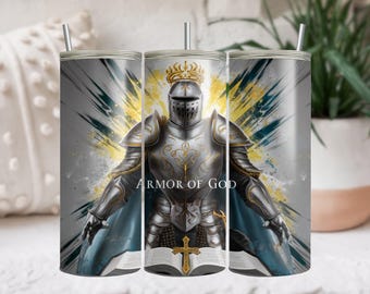 Armor of God Tumbler Wrap, Christian Tumbler PNG, Faith Sublimation Tumbler Design, Bible Verse 20 oz Skinny Tumbler