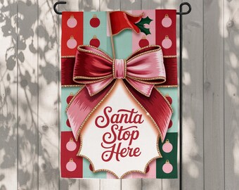 Santa Stop Here Yard Flag Sublimation, Christmas Outdoor Decor, Holiday Garden Flag, Festive Xmas Decoration, Winter Sublimation Design