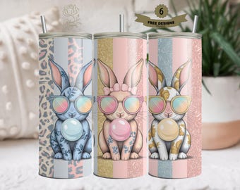 Cute Coquette Easter Bunny Tumbler Wrap, 20oz Skinny Easter Tumbler PNG Sublimation Design, Grandmillenial Easter Digital Download