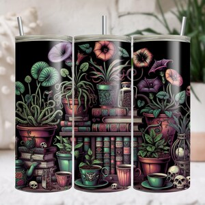Books, Plants & Coffee Lover Bookshelves Crazy Plant Life Librarian Tumbler Wrap 20 oz Skinny Tumbler Sublimation Digital PNG Design