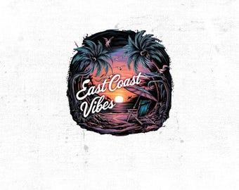 East Coast Vibes digitale Clipart, Sommer Strandszene PNG, sofortiger Download, tropische Sunrise Kunst für T-Shirts, Küstendesign