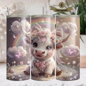 Highland Cow Pink Coquette Bow Tumbler Wrap | 20Oz Skinny Sublimation Design | Cute Highland Cow Tumbler Wrap | 20Oz Skinny Tumbler
