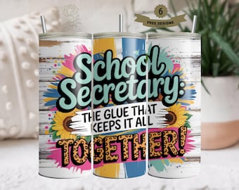 Papel de sublimación PNG de 20 oz para secretaria escolar, descarga digital, regalo para secretaria, agradecimiento a docentes, regreso a clases, diseños gratuitos