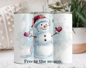 Christmas Snowman 20 oz Tumbler Sublimation PNG, Festive Winter Graphic for Tumbler Wraps, Holiday Tumbler Design, Snowman Graphics