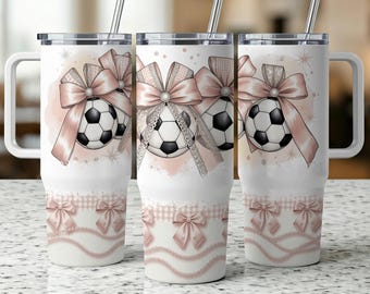 Vaso con lazo de fútbol (PNG), diseño de vaso de sublimación Coquette Soccer de 20 oz, vaso de mamá futbolista (descarga digital, 40 oz)