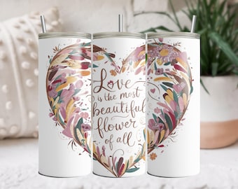 Love affirmation Tumbler Wrap, 20oz Skinny Sublimation Tumbler Design, Inspirational Sublimation Wrap, Watercolor Bee Tumbler PNG Downloads