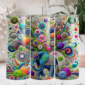 Embroidered Elephant 20 oz Skinny Tumbler Sublimation Design Digital Download PNG DIGITAL ONLY, Embroidery Mandala Elephant Tumbler Wrap