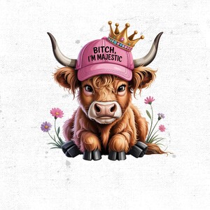 Grumpy Highland Cow Png, Cranky Coffee Lover Png, Fluffy Cow Grumpy Humor Graphic Sublimation Design, Cow Lover Png