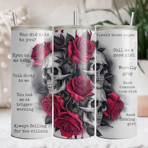 Skull and Roses Tumbler with dark romance tumbler wrap, 20 oz Skinny Tumbler Sublimation Design Digital Download Instant PNG DIGITAL ONLY