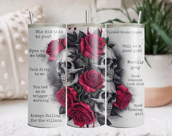 Skull and Roses Tumbler with dark romance tumbler wrap, 20 oz Skinny Tumbler Sublimation Design Digital Download Instant PNG DIGITAL ONLY