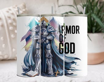 Armor of God Tumbler Wrap, Christian Tumbler PNG, Faith Sublimation Tumbler Design, Bible Verse 20 oz Skinny Tumbler