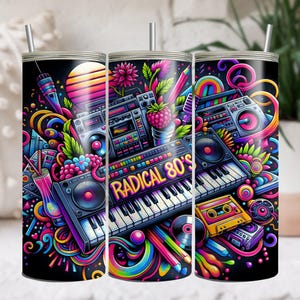 Radical 80's Retro Nostalgic Eighties 80s Baby 1980s Made Me 20oz Tumbler Wrap PNG Design Instant Digital Download Sublimation Tumbler