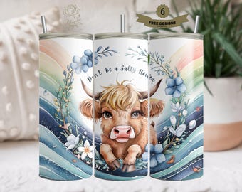 Don't be a salty Heifer Tumbler Wrap, Funny Highland Cow 20 oz Skinny Tumbler Sublimation Design, Sarcastic PNG Digital Download
