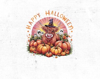 Happy Halloween Cow PNG, Ghost Pumpkin Design (Digital Download)
