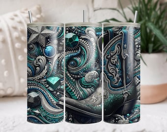 Western Tumbler Wrap, 20 oz Tumbler Sublimation Designs, Country Tumbler Wrap, Boho Cow Skull Tumbler, Cowhide PNG, Country Girl Tumbler