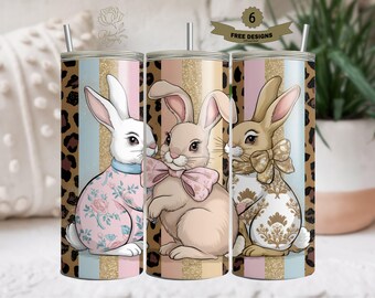 Cute Coquette Easter Bunny Tumbler Wrap, 20oz Skinny Easter Tumbler PNG Sublimation Design, Grandmillenial Easter Digital Download