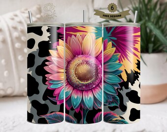 Digital Download | 20 Oz Skinny Tumbler | Tumbler Designs | Sunflower Png Wrap | Straight Png Digital Download. Boho Flowers Boho Tumbler