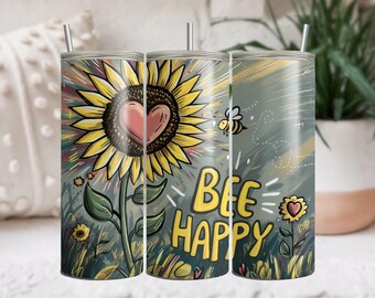 Envoltura para vaso con diseño de abejas, diseño de vaso delgado de 20 oz para sublimación, envoltura para sublimación inspiradora, descargas PNG de vaso con abejas en acuarela