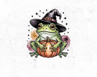 Witch Frog halloween tshirt sublimation png, Cute Frog, Pumpkin halloween tshirt sublimation png, Spooky halloween tshirt sublimation png
