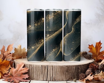 Black and Gold Glitter Tumbler Wrap 20 oz Skinny Tumbler Sublimation Design Digital Download PNG Instant DIGITAL File