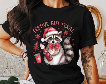 Funny Christmas Raccoon PNG, Santa Hat Digital Download