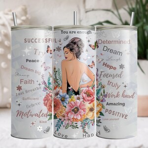 Positive Affirmations 20 oz Skinny Tumbler Sublimation Design Digital Download PNG Instant DIGITAL ONLY, Inspirational Tumbler