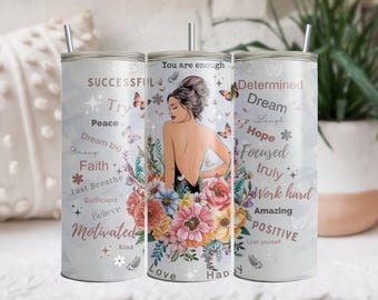 Positive Affirmations 20 oz Skinny Tumbler Sublimation Design Digital Download PNG Instant DIGITAL ONLY, Inspirational Tumbler