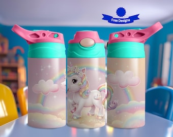 Envoltorio para vaso para niños de 12 oz - Sublimación de vaso con forma de unicornio - Diseño de mariposa para niñas pequeñas