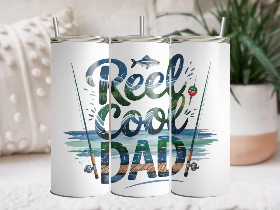 Fishing Sublimation Tumbler Design, Reel Cool Dad PNG, 20oz Tumbler ...