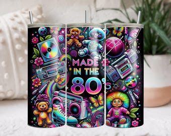 Made in the 80's Retro Nostalgic Eighties 80s Baby 1980s Made Me 20oz Tumbler Wrap PNG Design Instant Digital Download Sublimation Tumbler