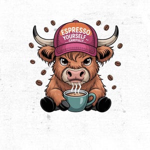 Grumpy Highland Cow Png, Cranky Png, Fluffy Cow Grumpy Humor Graphic Sublimation Design, Cow Lover Png