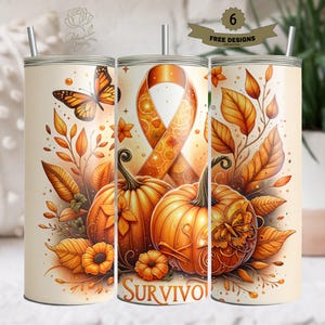 Orange Pumpkin Ribbon Awareness Leukemia Cancer Survivor Tumbler Wrap 20 oz Skinny Tumbler Sublimation Design Digital Download PNG Instant