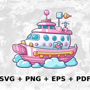 Cartoon Kawaii Boat2 svg png eps, kommerzielle Nutzung Clipart Vektorgrafik, Tshirts, Sublimation, Print on Demand, svg & Clipart-Datei