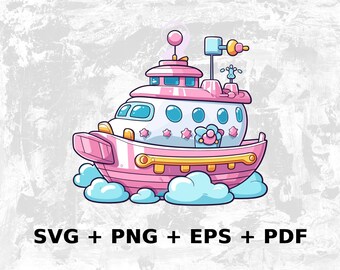 Cartoon Kawaii boat2 svg png eps, Commercial use clipart vector graphics, Tshirts, Sublimation, Print on Demand, svg & clipart file
