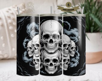 Spooky skelet beker wrap, Halloween schedel 20 Oz mager sublimatie beker ontwerp, Halloween schedel decor digitale download