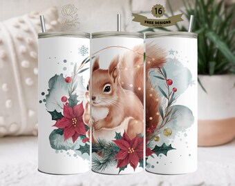 Christmas Squirrel Tumbler Sublimation Design, Woodland Holiday Mug (Digital Download)