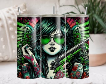 Artista del tatuaje 20oz Skinny Tumbler Wrap, Diseño de sublimación entintado, Vaso recto, Descarga digital instantánea PNG, Envoltura del vaso del tatuador