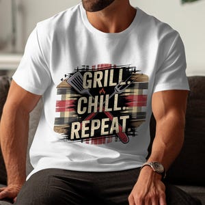 Lot de sublimation PNG d'été, motif de répétition de grill Chill, T-shirt barbecue de fête des pères, cadeau drôle de chef papa, fichier numérique de saison de grillades