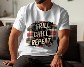 Grill Chill Repeat PNG, Father's Day BBQ Design (Digital File)
