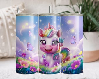 Unicorn 20oz Tumbler Wrap - Sublimation Design - Sparkly Glitter Wrap for Kids - Skinny Tumbler Wrap Unicorn PNG